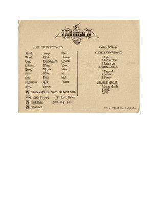 Ultima II Commands Quick Reference cover